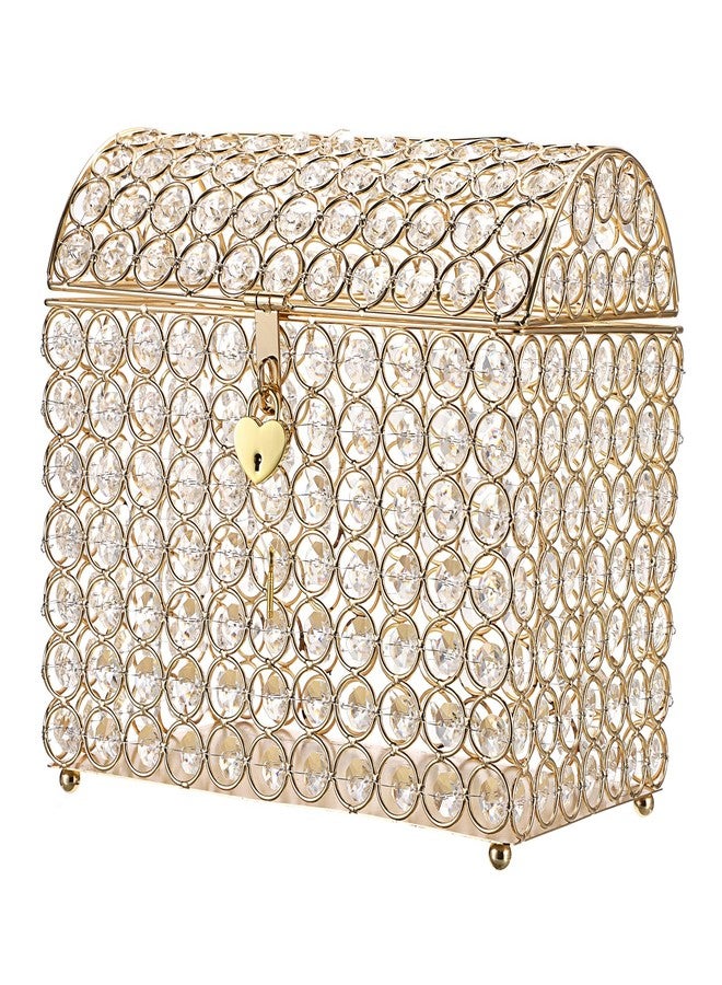 ELLDOO Crystal Wedding Card Box with Heart Lock, Money Card Box Treasure Chest Style Gold Gift for Wedding Receptions Centerpiece Decor Anniversary Keepsake Gift Display Csae, Medium - Image 1